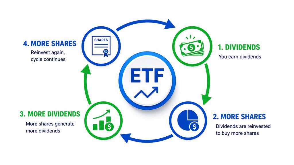 DRIP dividend reinvestment plan showing ETF shares growing over time through the dividend snowball effect