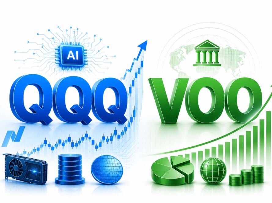 QQQ vs VOO ETF comparison showing tech-heavy Nasdaq-100 against diversified S&P 500 portfolio strategy