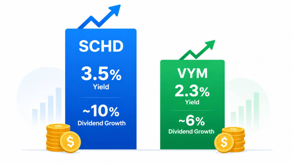 SCHD vs VYM dividend yield and 10-year dividend growth rate comparison chart