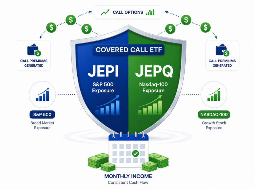 Covered call ETF explained with JEPI and JEPQ monthly income strategy for beginner investors in 2026