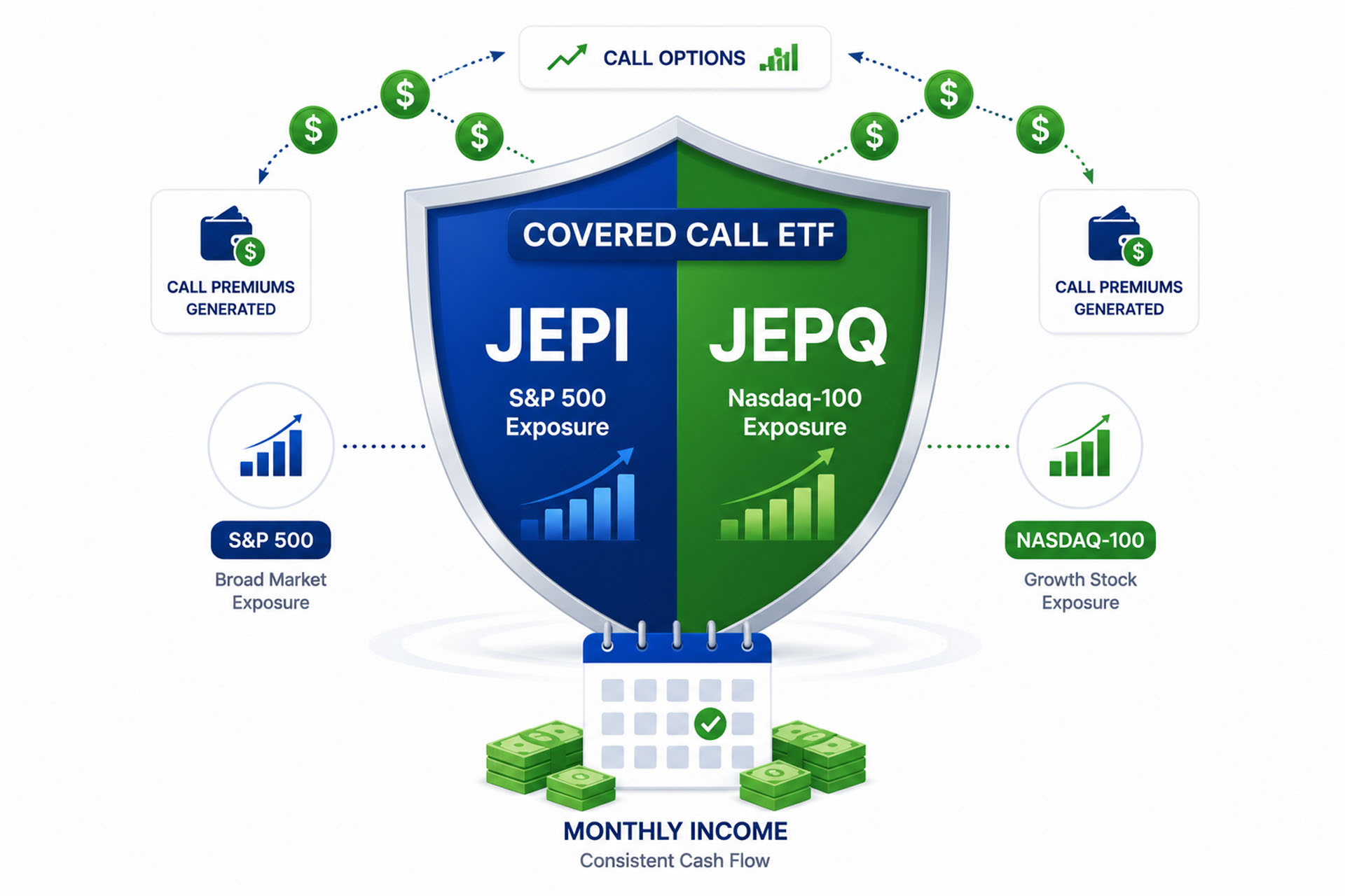 Covered call ETF explained with JEPI and JEPQ monthly income strategy for beginner investors in 2026