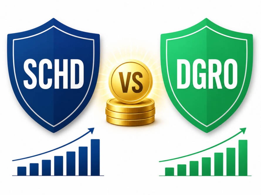 SCHD vs DGRO 2026 dividend ETF comparison showing yield, growth rate, and total return for passive income investors