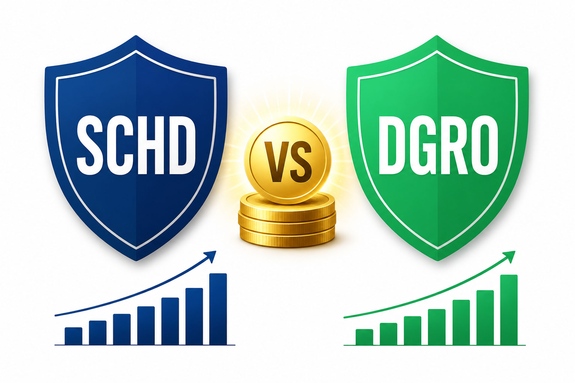 SCHD vs DGRO 2026 dividend ETF comparison showing yield, growth rate, and total return for passive income investors